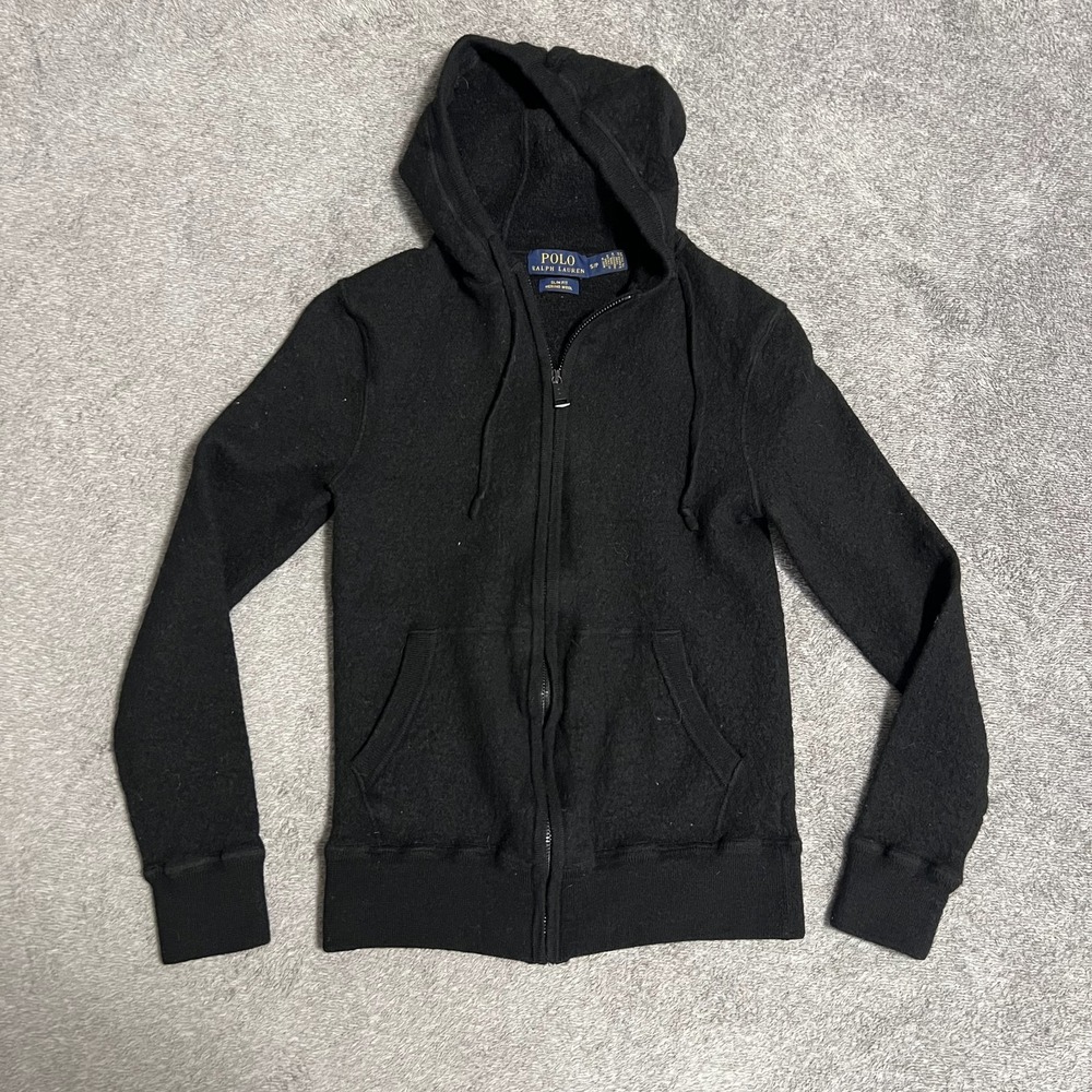 Polo Ralph Lauren Hoodie Sweater Italian Merino Wool Full Zip Black Womens S/P